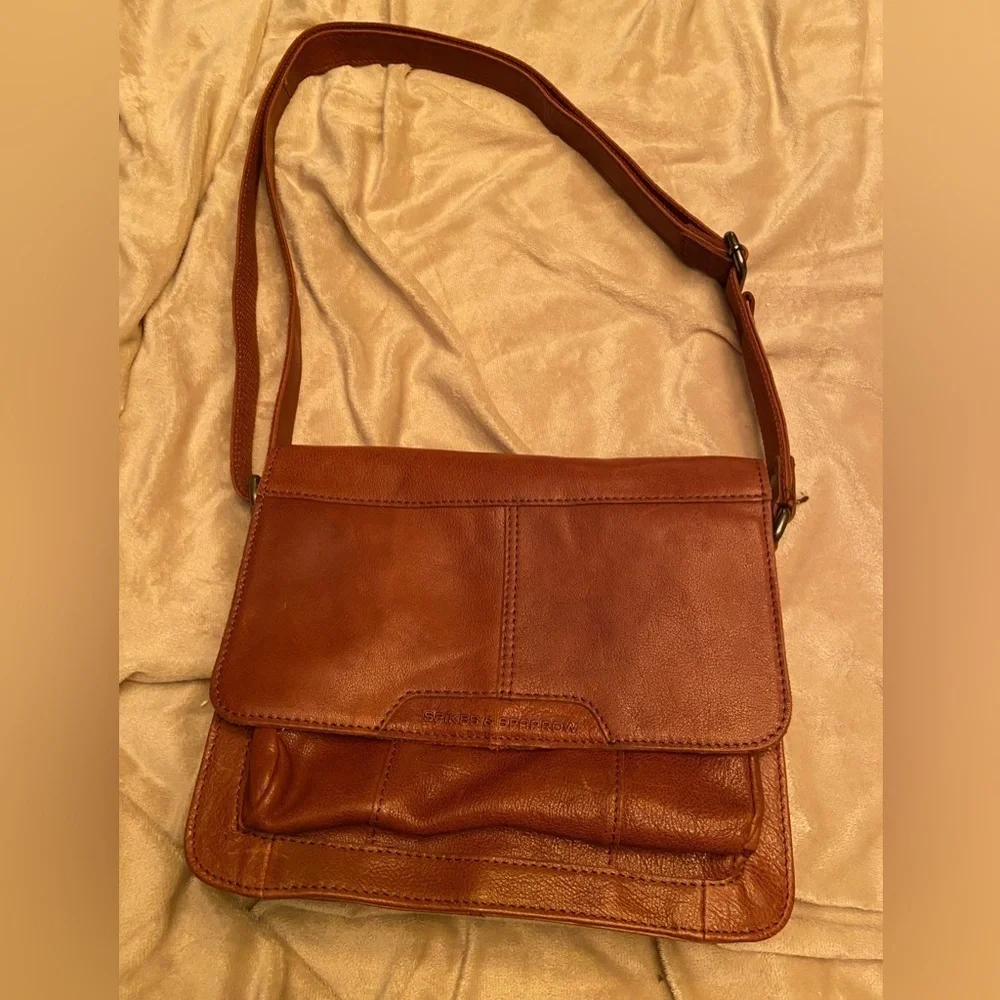 Spikes&Sparrow Unisex Messanger Stlye Flap Bag Crossbody Bag Brown Leather